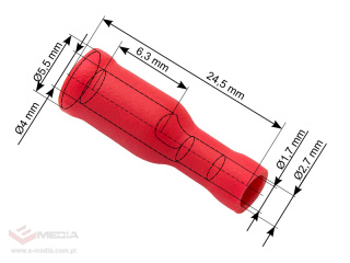 Insulated connector socket 4.0/24.5mm red 100 pcs.