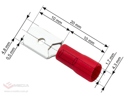 Insulated flat male connector 4.8/0.5 100 pcs.