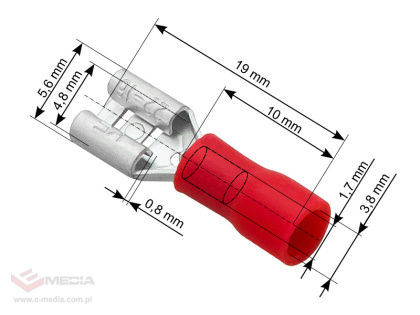 Insulated flat female connector 4.8/0.8 100 pcs.