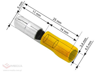 Isolierter Verbinder 5,0/25mm gelb 100 Stk.