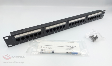 Patch panel 24-port UTP5e 1U 19" bez półki