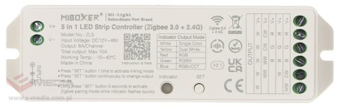 STEROWNIK OŚWIETLENIA LED ZigBee, ZL5 Wi-Fi, 2.4 GHz, RGBCCT (RGBWW) 12 ... 48 V DC MiBOXER / Mi-Light