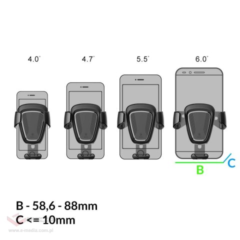 Baseus Gravity Car Mount grawitacyjny uchwyt samochodowy na kratkę wentylacyjną nawiew na telefon 4-6" czarny (SUYL-01)