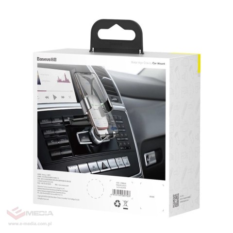 Baseus Metal Age Gravity Car Mount metalowy samochodowy uchwyt grawitacyjny na slot CD czarny (SUYL-J01)