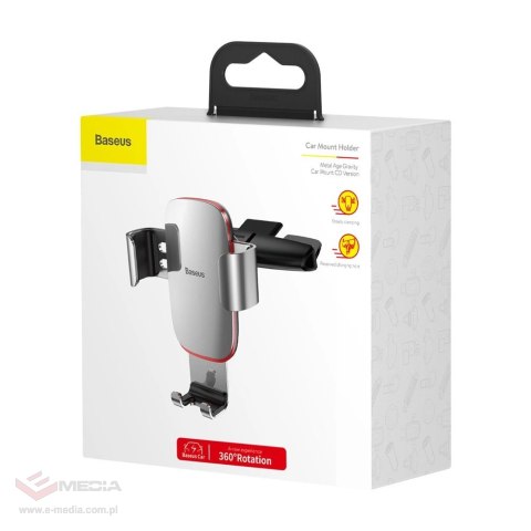 Baseus Metal Age Gravity Car Mount metalowy samochodowy uchwyt grawitacyjny na slot CD srebrny (SUYL-J0S)