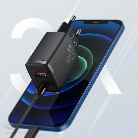 Baseus Compact szybka ładowarka sieciowa USB / USB Typ C 20W 3A Power Delivery Quick Charge 3.0 czarny (CCXJ-B01)