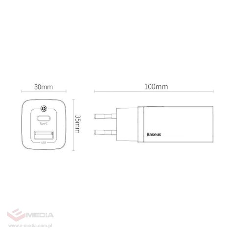 Baseus GaN2 Lite szybka ładowarka sieciowa 65W USB / USB Typ C Quick Charge 3.0 Power Delivery (azotek galu) biały (CCGAN2L-B02)