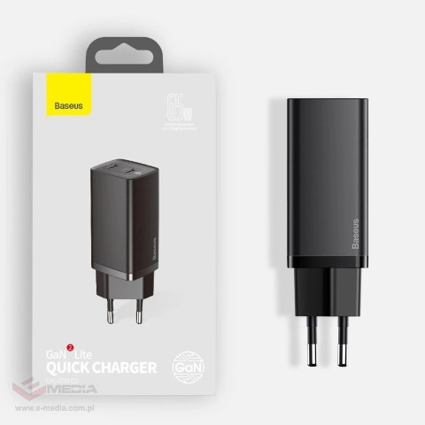 Baseus GaN2 Lite szybka ładowarka sieciowa 65W USB / USB Typ C Quick Charge 3.0 Power Delivery (azotek galu) czarny (CCGAN2L-B01