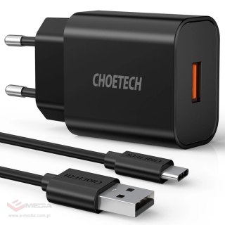 Ładowarka sieciowa Choetech Q5003 USB-A 18W 3A QC 3.0 + kabel USB-A - USB-C 1m - czarna