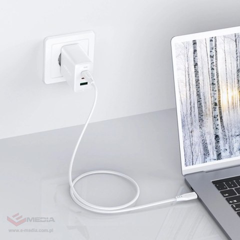 Acefast 2w1 ładowarka sieciowa 2x USB-C / USB-A 65W, PD, QC 3.0, AFC, FCP (zestaw z kablem USB-C 1.2m) biały (A13 white)