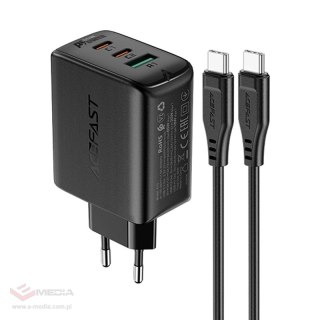 Acefast 2w1 ładowarka sieciowa 2x USB-C / USB-A 65W, PD, QC 3.0, AFC, FCP (zestaw z kablem USB-C 1.2m) czarny (A13 black)