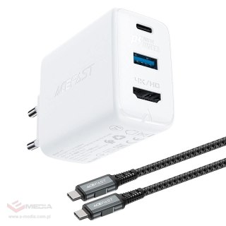 Acefast 2w1 ładowarka sieciowa GaN 65W USB Typ C / USB, adapter przejściówka HDMI 4K@60Hz (zestaw z kablem) biały (A17 white)