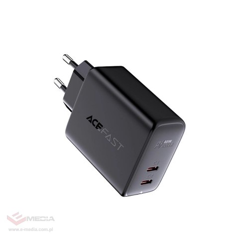 Acefast ładowarka sieciowa 2x USB Typ C 40W, PPS, PD, QC 3.0, AFC, FCP czarny (A9 black)