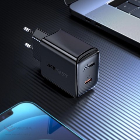 Acefast ładowarka sieciowa GaN USB Typ C 30W, PD, QC 3.0, AFC, FCP czarny (A21 black)