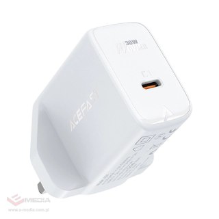 Acefast ładowarka sieciowa GaN (wtyczka UK) USB Typ C 30W, Power Delivery, PPS, Q3 3.0, AFC, FCP biały (A24 UK white)