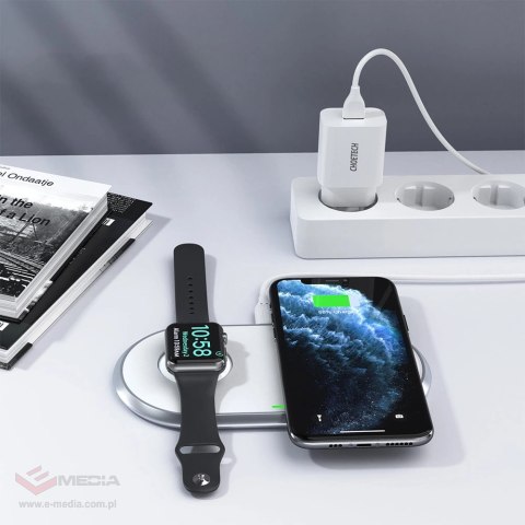 Choetech ładowarka bezprzewodowa Qi 2w1 do smartfonów / Apple Watch ze stojakiem (MFI) USB Typ C biały (T317)