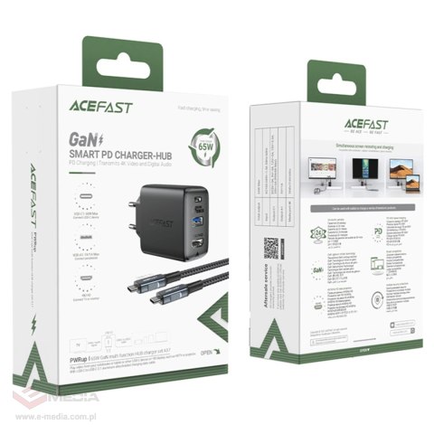 Ładowarka GaN Acefast A17 65W USB-C / USB-A, adapter HDMI 4K 60Hz (zestaw z kablem) - czarna