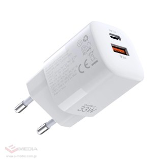 Ładowarka sieciowa Choetech PD5006 GaN USB-A / USB-C 33W PD QC - biała