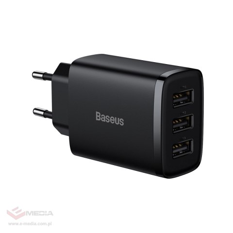 Baseus Compact ładowarka sieciowa 3x USB 17W czarny (CCXJ020101)