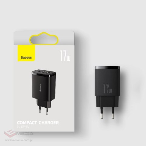 Baseus Compact ładowarka sieciowa 3x USB 17W czarny (CCXJ020101)