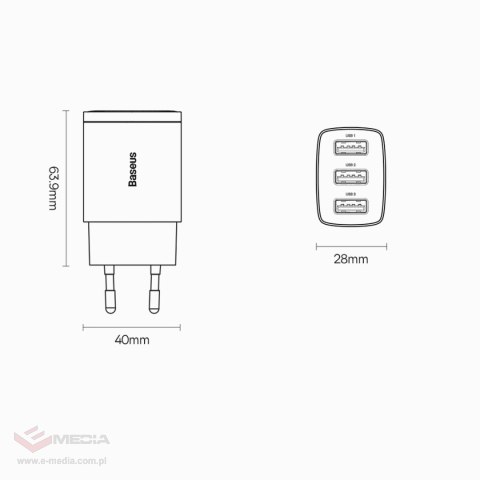 Baseus Compact ładowarka sieciowa 3x USB 17W czarny (CCXJ020101)