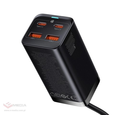 Baseus GaN3 Pro szybka uniwersalna ładowarka sieciowa GaN 2 x USB Typ C / 2x USB 100W PD3.0, QC4.0+, AFC czarny (CCGP000101)