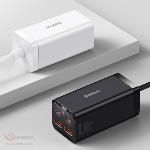 Baseus GaN3 Pro szybka uniwersalna ładowarka sieciowa GaN 2 x USB Typ C / 2x USB 100W PD3.0, QC4.0+, AFC czarny (CCGP000101)