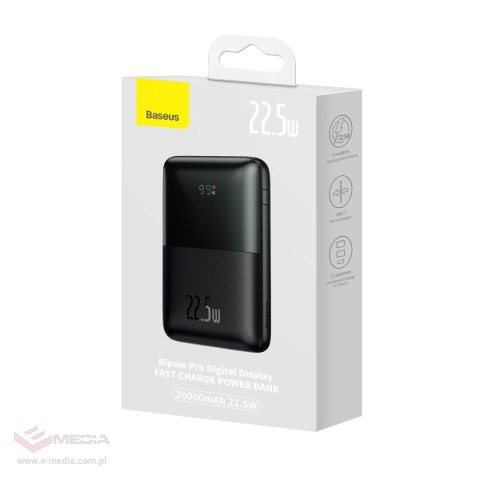 Powerbank Baseus Bipow Pro 20000mAh 22.5W czarny z kablem USB Typu A - USB Typu C 3A 0.3m (PPBD030001)