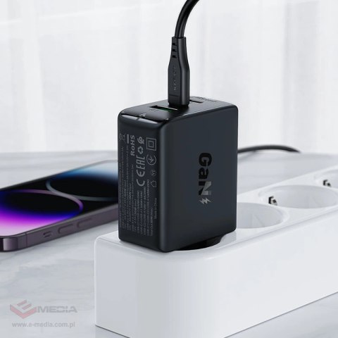 Acefast szybka ładowarka sieciowa GaN (2xUSB-C / USB-A) PPS / PD / QC4+ 65W czarna (A41)