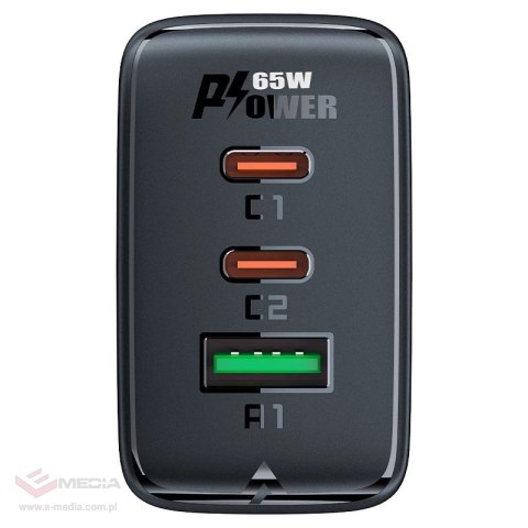 Acefast szybka ładowarka sieciowa GaN (2xUSB-C / USB-A) PPS / PD / QC4+ 65W czarna (A41)