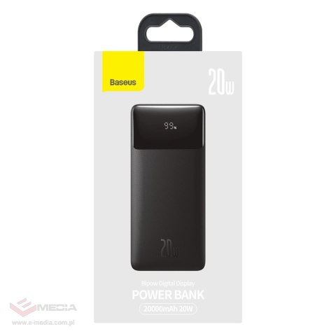 Baseus Bipow powerbank z szybkim ładowaniem 20000mAh 20W czarny (Overseas Edition) + kabel USB-A - Micro USB 0.25m czarny (PPBD0