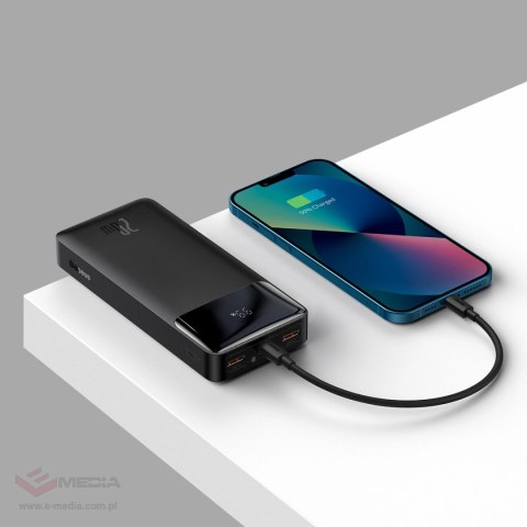 Baseus Bipow powerbank z szybkim ładowaniem 20000mAh 20W czarny (Overseas Edition) + kabel USB-A - Micro USB 0.25m czarny (PPBD0