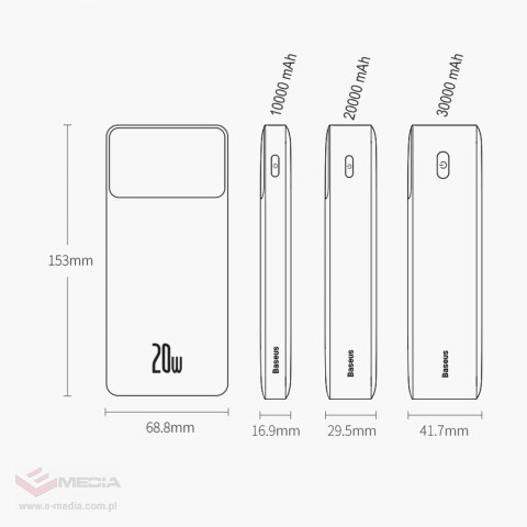 Baseus Bipow powerbank z szybkim ładowaniem 20000mAh 20W czarny (Overseas Edition) + kabel USB-A - Micro USB 0.25m czarny (PPBD0