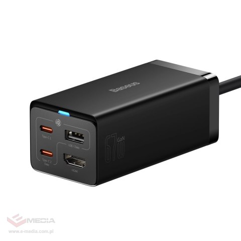 Ładowarka sieciowa GaN5 Baseus CCGP110201 HUB HDMI 2x USB-C / USB-A / HDMI 4K 30Hz 1,5m - czarna + kabel USB-C - USB-C 100W 1m