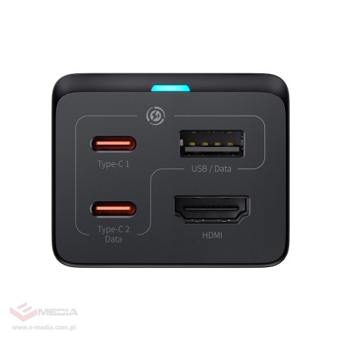 Ładowarka sieciowa GaN5 Baseus CCGP110201 HUB HDMI 2x USB-C / USB-A / HDMI 4K 30Hz 1,5m - czarna + kabel USB-C - USB-C 100W 1m