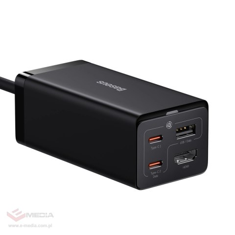 Ładowarka sieciowa GaN5 Baseus CCGP110201 HUB HDMI 2x USB-C / USB-A / HDMI 4K 30Hz 1,5m - czarna + kabel USB-C - USB-C 100W 1m