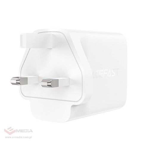 Acefast ładowarka GaN 65W 3 porty (1xUSB, 2xUSB C PD) wtyczka UK biała (A44)