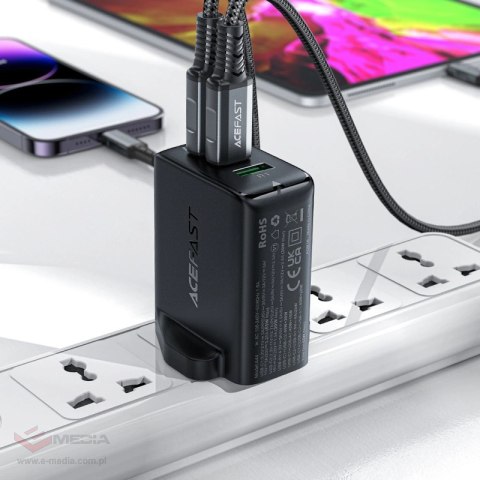 Acefast ładowarka GaN 65W 3 porty (1xUSB, 2xUSB C PD) wtyczka UK biała (A44)