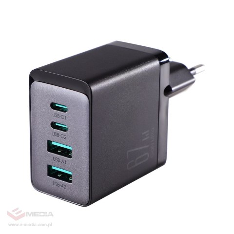 Joyroom ładowarka GaN 67W 4 porty (2x USB, 2x USB C) czarna (TCG02) + kabel USB C - USB C 100W 1.2m