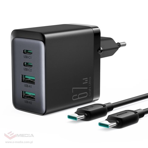 Joyroom ładowarka GaN 67W 4 porty (2x USB, 2x USB C) czarna (TCG02) + kabel USB C - USB C 100W 1.2m