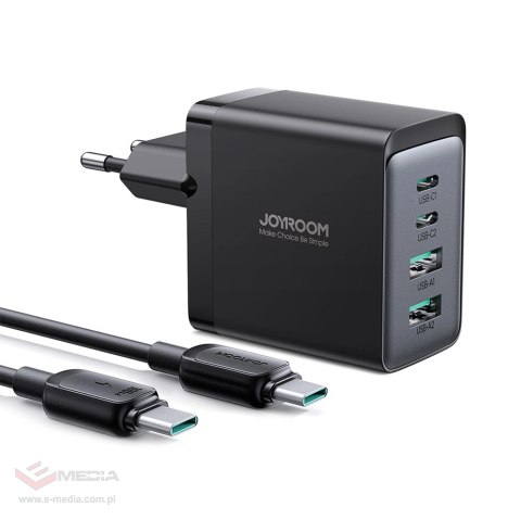 Joyroom ładowarka GaN 67W 4 porty (2x USB, 2x USB C) czarna (TCG02) + kabel USB C - USB C 100W 1.2m