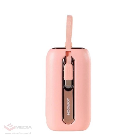 Joyroom mini powerbank 10000mAh Colorful Series 22.5W z 2 wbudowanymi kablami USB C i Lightning różowy (JR-L012)