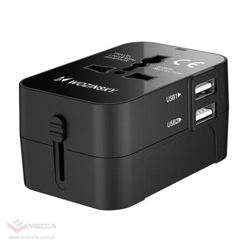 Adapter podróżny Wozinsky WUTWC uniwersalny 24W UE / US / AUS / UK / 2x USB-A - czarny