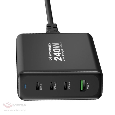 Ładowarka sieciowa GaN Wozinsky WGCSB 240W USB-A / 3 x USB-C - czarna