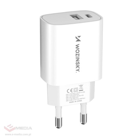 Ładowarka sieciowa Wozinsky WGWCW USB-A USB-C 20W - biała