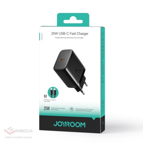 Szybka ładowarka Joyroom JR-TCF11 do 25W + kabel USB-C / USB-C 1m - czarna