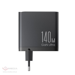 Szybka ładowarka sieciowa GaN 140W 3 x USB-C / USB-A Joyroom JR-TCG05EU - czarna + kabel USB-C - USB-C 240W 1.2m