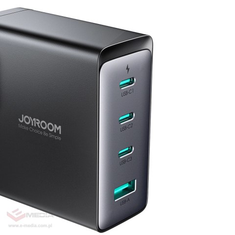 Szybka ładowarka sieciowa GaN 140W 3 x USB-C / USB-A Joyroom JR-TCG05EU - czarna + kabel USB-C - USB-C 240W 1.2m