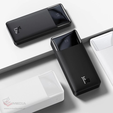 Zestaw powerbank 30000mAh 15W Baseus Bipow - czarny + kabel USB 4w1 microUSB / Lightning / 2 x USB-C - USB-A 1.2m - czarny