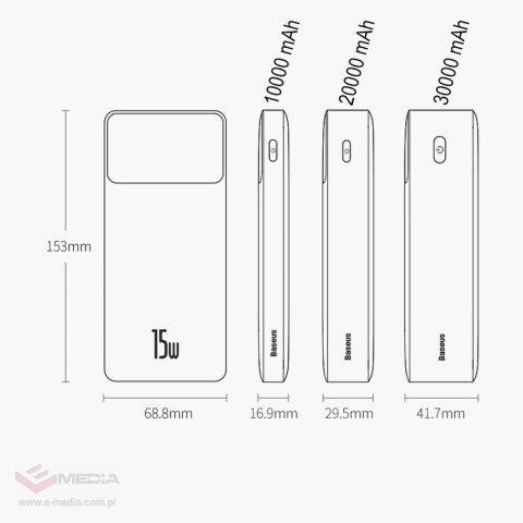 Zestaw powerbank 30000mAh 15W Baseus Bipow - czarny + kabel USB 4w1 microUSB / Lightning / 2 x USB-C - USB-A 1.2m - czarny